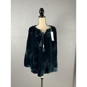 Karyn Seo Velvet Teal Blouse XL New $148 Handmade Tampa Boho Fesital